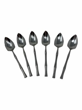 6 Supreme Cutlery Grapefruit Spoons Stainless Japan By Towle GUC Bamboo Vintage
